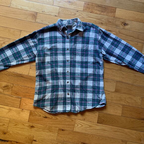 Northern Reflections Women’s Plaid Flannel Button-Up Shirt | Green Purple White - Picture 1 of 9